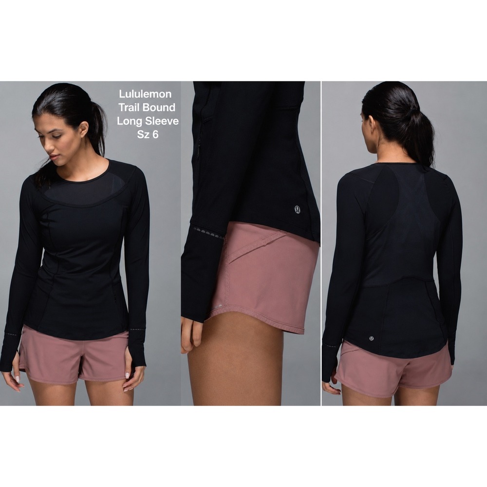 Lululemon Trail Bound Black Mesh Panel Running Top Sz 6 Athletic Performance Gym
